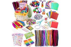 Sundaymot Bastelset Kinder, DIY Kreativ Scrapbooking Basteln Bastelkoffer mit Pfeifenreiniger, Pompons, Kulleraugen, Federn, Bastelbedarf Bastelmaterial Set für Mädchen Jungen 3+ Jahre Geschenke
