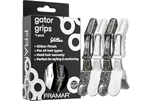 FRAMAR Pinces Crocodile Cheveux – Pince Cheveux Coiffeur Professionnel, Accessoires Cheveux Femme, Pince à Cheveux Antidérapante en Caoutchouc – Glitter 4pc