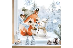 ‎SUNNYWALL Sunnywall Fensterbilder Winter für Kinder Tiermotive in Winterszene als statisch haftende Fenstersticker, WIEDERVERWENDBAR (Fuchs, A4 Bogen)