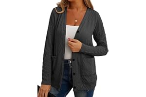 GRECERELLE Womens Cardigan Long Sleeve Lightweight Cardigans Button Down V Neck Ribbed Knit Outerwear Open Front Tops with Pocket for Ladies