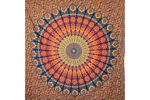 MOMOMUS Arazzo da Parete Mandala - Arte Murale Etnico 100% Cotone - Ideale come Arazzo Mandala da Parete, Telo Mandala per Muro e Telo Indiano per Sala Yoga - Blu-Giallo, 210x230 cm