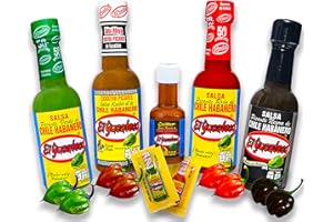 ‎MEXHAUS El Yucateco Scharfe Soße Set – 100% Mexiko – Grüne Salsa, Rote Salsa, XXXtra Kutbil und Black Label Sauce je 120 ml (4er Pack) + Miniflasche (22 ml) – The Bull Hot Pack