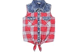 Bienzoe Ragazze Plaid Senza Maniche Camicetta