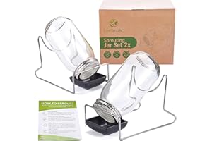 LEAFIMPACT 2er-Pack Keimglas für Sprossen | Komplett-Starter-Set zur Saatgut-Anzucht Drinnen | Mit Sieb-Deckel im Set als Keimgerät | Bio-Sprossen Zuhause | Mason Jar für Kresse Blumen Samen usw.