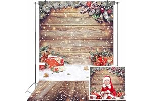 CINRAY Toile de fond rustique en bois pour photographie de Noël - Décoration de fête de Noël pour enfants - Portrait - 1,5 x 2,1 m