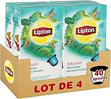 Lipton Infusion Aromatisée Verveine Menthe Fraîche 40 Capsules Compatibles Nespresso (Lot de 4x10 Capsules)