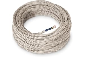 Amarcords - Cable de tela color MARFIL, trenzado, seda, 10 metros, con tierra 3x0,75 - Hilo eléctrico textil de color estilo clásico para lámparas bricolaje y iluminación vintage.