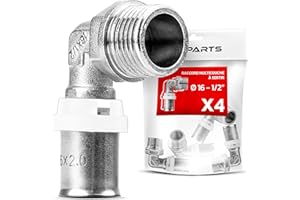 BOOPARTS - 4 pezzi - Raccordo multistrato a crimpare -Raccordo angolare maschio a crimpare multistrato Ø16-1/2" (15/21) profilo TH - per tubi multistrato.