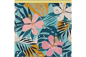 DreamRoots Tissu imperméable extérieur au metre 160 cm Largeur - Toile exterieure impermeable 100% de polyester 600D 220g/m - Tissus au metre ameublement Flowers Tropical Palm 2M