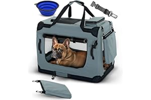 PET VIOLET Hundebox Hundetransportbox faltbar & robust für Auto & Reise – 62×42×44 cm – atmungsaktive Transportbox Transporttasche für Hunde & Katzen Stoffbox Tragetasche Grau