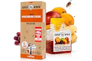 Super Ninja Pièges Anti Moucherons d'Intérieur Cuisine – Lot de 6 Attrape Moucheron Intérieur pour Maison, 3 Semaines d’Action, Sûr pour Enfants et Animaux, Non Adapté aux Moucherons de Terreau