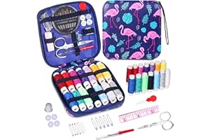 PECEHOM Travel Sewing Kit,Needle and Thread Kit Travel,DIY Premium Sewing Supplies,Portable Small Sewing Kits for Adults,Beginner,Traveling and Emergency Clothing Fixes (Dark Blue - Flamingo)