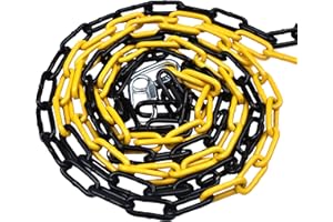 AZATEMGO Cadena de bloqueo de 10 m, cadena de advertencia de 4 mm con 2 hebillas de conexión, cadena de seguridad para obras de construcción, cierre de metal (10 metros)