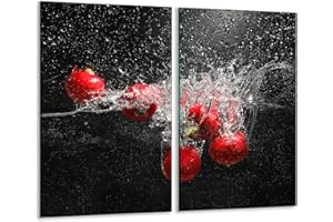 TMK ARTDEKO TMK - Lot de 2 plaques de cuisson - 2 pièces - 2 x 30 x 52 cm - Protection contre les éclaboussures - Plaque en verre - Planche à découper - Fruits - Noir