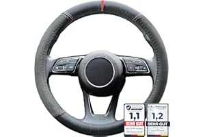 ‎S- TETIC S-TETIC® Premium Lenkradbezug aus Alcantara + Nappaleder | Rote 12-Uhr Markierung | Universalgröße 36-38 cm | Lenkradcover | Sommer und Winter