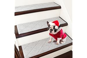 COSY HOMEER 15 Stück Treppenstufen Matten, 70 x 22cm Anti Rutsch Stufenmatten Selbstklebend, Maschinenwaschbar, 100% Polyester, TPE-Rücken, Ideal für Kinder, Senioren und Haustiere, Grau