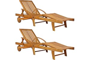 CASARIA Sedia a Sdraio 2x Tami Sun in Legno Acacia Tavolino Estraibile Lettino Prendisole Pieghevole