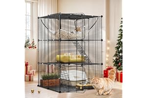 YITAHOME Cage pour Chat Extérieur/Interieur, Enclos Chat à 3 Niveaux avec Hamac Extra Large, Cage pour Animal de Compagnie avec Fil Métallique Dense pour 1-2 Chats, Furet, Chinchilla, Lapin, Noir