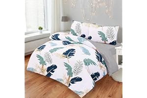 BESCH Juego de Funda Nordica Estampada 4 Piezas de Microfibra para Cama de 150 - Funda Edredon 220x240 cm, Bajera 150x200+30 cm y 2 Fundas Almohada 50x90 cm (Botánica)