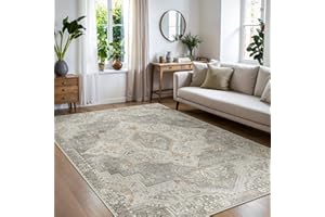 BEIMO Waschbarer Rutschfester Teppich 160x230 cm, Vintage Boho Stil, Leichte und Farbechte Matte, Strapazierfähig für Flur, Eingangsbereich, Wohnzimmer und Stark Beanspruchte Bereiche