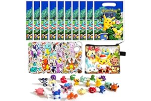 GOACRS Mitgebsel Kindergeburtstag Set, 24 Mini Anime Figuren zufällig + 50 Aufkleber + 10 Geschenktüten + 1 kindergeldbörsen, Partygeschenk-Packs mit mehreren Elementen für Kinder Spielzeug (85)