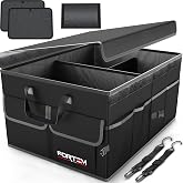 AOKJOY Organizer per bagagliaio auto, pieghevole, multi scomparto, organizer per auto, cinghie regolabili, organizer per auto per SUV (zenzero