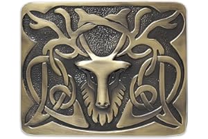 KILT MANIA Scottish Stag Head Kilt Belt Buckle Antique Silver Finish - Traditional Highland Celtic Accessory For Men - Made of Pewter