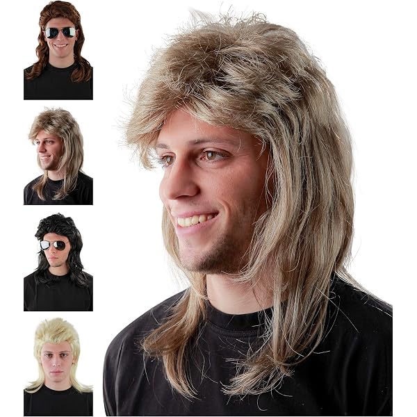 Dsimeig Lange Mullet Perücke Asche Blonde | 70er/80er Jahre Style | Für Cosplay & Kostümparty