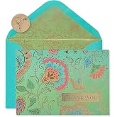 Papyrus Zarflı &Ccedil;i&ccedil;ekli Teşekk&uuml;r Kartları, Yeşil (12 Sayı)