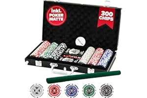 Kyto Pokerkoffer 300-tlg. Poker Set - Ideales Texas Holdem Set - Mit Koffer, Pokerchips, Pokerkarten und Pokermatte - Perfektes Pokerspiel für Profis und Anfänger im Cash Game und Turnier Poker