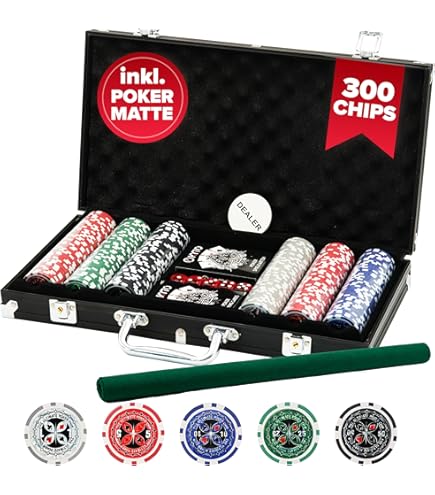YUENFONG Pokerkoffer Pokerset mit 500 hochwertigen Laser Pokerchips, inkl. 2 Pokerdecks, 1 Dealer Button, 5 Würfel, 2 Schlüssel, für Party, Reise, Game(Schwarz