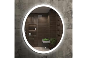 HOME GLOW Venti 80 cm Okrągłe lustro łazienkowe z oświetleniem LED, Okrągłe lustro ścienne LED z włącznikiem, Lustro z naturalnym białym z światłem, Podświetlane z przodu
