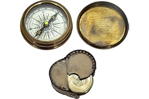 THE NEW ANTIQUE STORE Antique Brass Poem Compass With Leather Case
