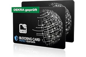 PROTECT YOUR DATA DEKRA geprüfte RFID Blocker Karte I Neuste E-Field Störsender-Technologie - zum Schutz vor Datendiebstahl I extra dünne Karte mit 0,8 mm für jede Geldbörse I Kartenschutz I NFC Schutz (2er Set)