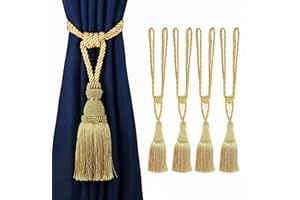 BEL AVENIR - Alzapaños decorativos para cortinas, hechos a mano, elegantes lazos de cuerda, borlas para cortinas (dorado, 4)