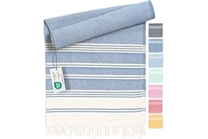 Fit-Flip Serviette de Plage hammam – Fouta en Coton 100% – Drap Turque léger à séchage Rapide, Accessoire Parfait comme Drap de Plage XXL ou paréo - Bleu - 100x200cm Diamon