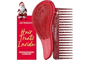 LILY ENGLAND Set Regalo di Natale con Spazzola Districante & Pettine a Denti Larghi per Capelli Ricci – Idea Regalo Natale Economica Ideale per Ragazze & Donne, Edizione Limitata Rosso