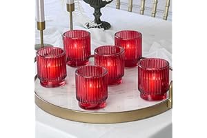 Kate Aspen Portavelas votivas y portavelas de Cristal Rojo Acanalado Vintage (Juego de 6), decoración de otoño, decoración Bohemia, decoración de Estante (27206RD)