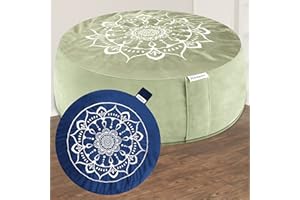 Hihealer Coussin de Méditation avec Housse en Velours - Grand Zafu Tibétain pour Yoga et Méditation, Rempli de Cosses de Sarrasin, Cadeau Relaxation pour Femme