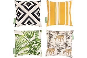 Gardenista Garden Mini Printed Handmade Outdoor Cushion | Treated Canvas Cotton | Water Resistant Hypoallergenic Pillow | Summer Set Of 4 Mini Bench Throws | Hollowfibre Filled (Jungle Collection)
