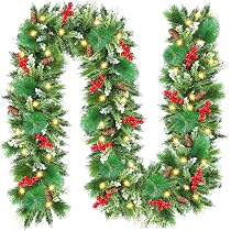 Guirlande De Noël Lumineuse 270cm Avec Minuterie - 30 LED, Décor Fleurs, Baies Et Boules - Étanche Pour Intérieur Et Extérieur