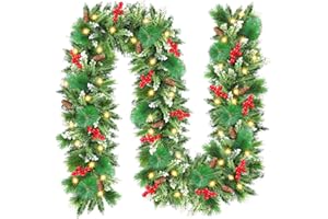 CHOIGN Guirlande de Noël 2,7 M, Guirlande Sapin Artificiel avec Lumières LED, Couronne de Noël, Decoration de Noël pour Mur, Cheminée, Escalier,Jardin,Sapin de Noel (Verte)