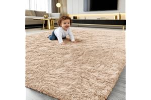 smiry fluffig stor matta med hög lugg vardagsrum – 240 x 340 cm, kamel