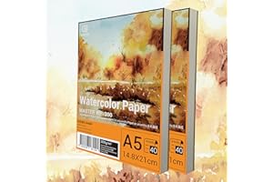 ESENG® Papel de acuarela premium DIN A5, 2 x 40 hojas/bloc, 300 g/m², color blanco, bloc de acuarela, papel para acuarela, dibujo, pintura