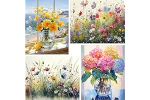 Yunruily 4 Pack Flowers Paint by Numbers for Adults-Number Painting Flowers,Paint by Number Canvas Gifts Home Wall Decor 12x16inch