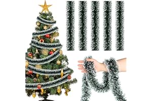 FOVTHS Weihnachtsgirlande 12M, Weihnachtsbaum Girlande Deko Girlande Weihnachten Outdoor Künstliche Tannengirlande Tannengrün Christmas Garland für Treppe, Kamin und Party, dunkelgrün und weiß