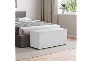 Vida Designs Leon Storage Ottoman, Wooden Chest with Lid, Seat, Stool, Window Bench, Blankets, Bedding, Toy Box, Footstool, White