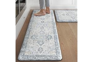 sarben 2er Set praktische Küchenteppiche - Bequeme und rutschfeste PVC-Küchenmatten für Komfort und Sicherheit in Küche, Eisblau Vintage, 40x150cm+40x75cm