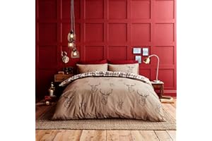 Catherine Lansfield Dwustronny zestaw poszewek na kołdrę w kratkę z poszewkami na poduszki, naturalny