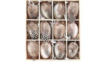 HEITMANN DECO 12 Ostereier mit Federn - Deko zum Aufhängen aus Plastik - perfekte Osterdeko und Frühlingsdeko - Osternest